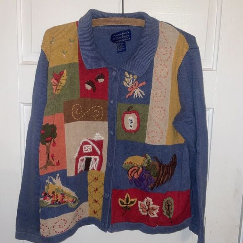 Embroidered Fall Autumn Sweater Willow Ridge L